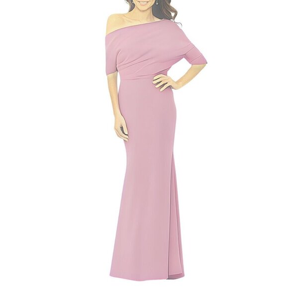 NWT Betsy & Aadam Madeline Scuba Crepe Off Shoulder Gown in Rose - Picture 1 of 3